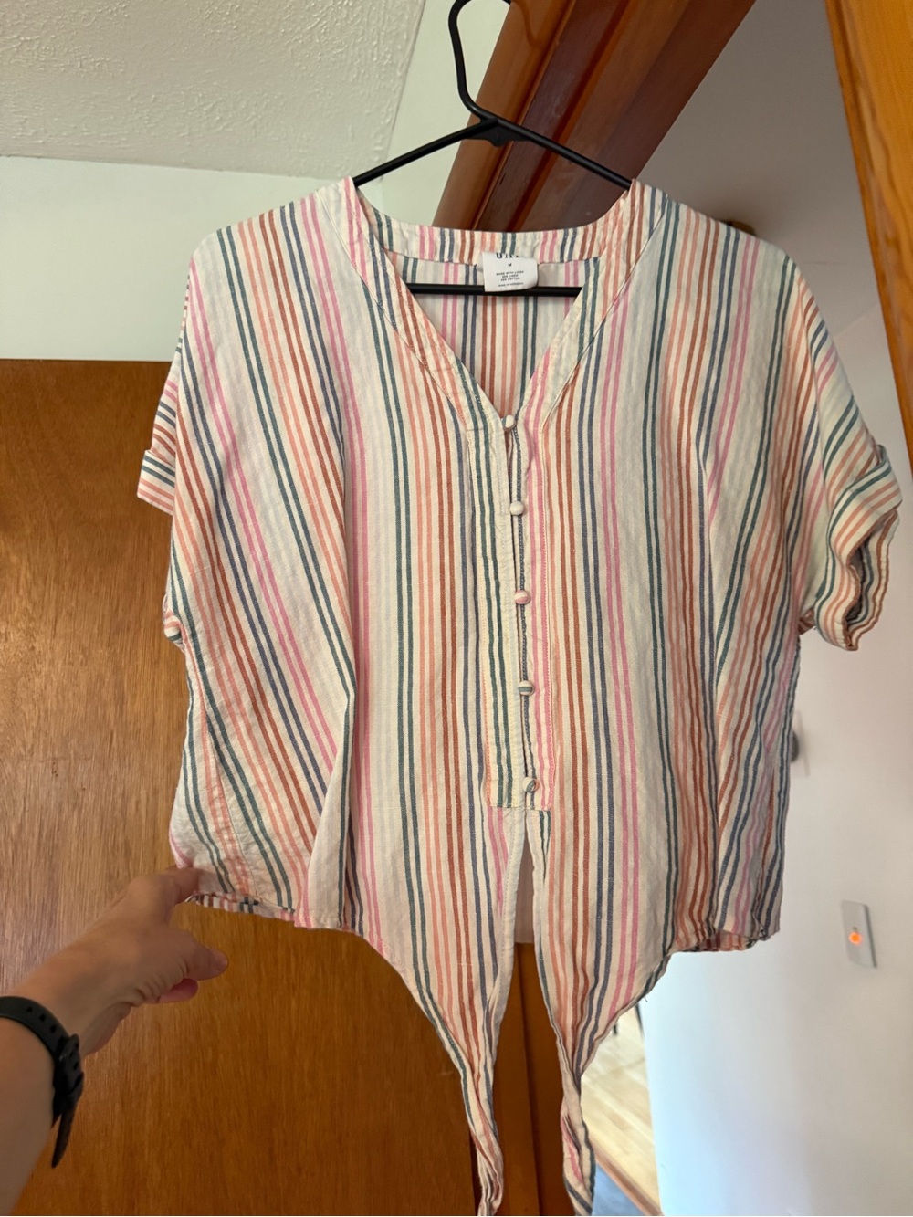 GAP Pink, Coral & Blue Striped Tie-Front Blouse - Picture 2 of 4